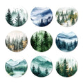 ANATTASOUL Watercolor Forest Mountain Wooden Coasters Set of 9 Bulk(3.9") - style: Watercolor Forest Mountain