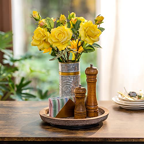 Hanobe Wooden Lazy Susan for Table Centerpiece, Round Serving Tray, 11.2" - color: Distressed & Turnable