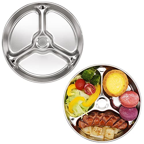 Korean Stainless Steel Divided Plates for Toddlers & Kids, Non-Toxic, 2PK - size: 3 Compartments (Round)