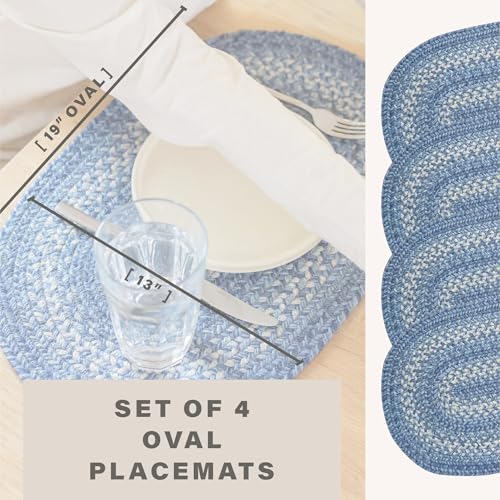 Homespice Denim Braided Placemats Ideal as Table Mats, Oval 13x19 Set of 4 - color: Denim