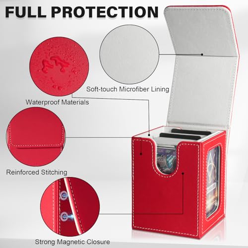 Card Deck Box for MTG Commander, Deck Case Holds 100 Double-Sleeved Cards - color: Red & White, size: 1 Box