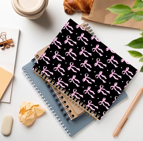 Cute Girly Pink Bow Notebook, Coquette Aesthetic Journal for Women Girls, Preppy Gifts, Bow Office Supplies, Preppy Pink and Black Spiral Notebook Journal 5.5x8.3 - color: Color 04