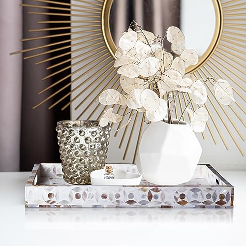 Handicrafts Home Mother of Pearl White Decorative Serving Ottoman Tray17x11 - color: Discovery Jewel Grande, size: 17" x 11" x 2"