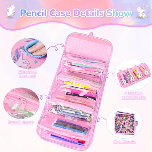 nasominako Washable Scented Markers Set for Kids - Unicorn Coloring Art Supplies Set for Kids Ages 4-8 Birthday Gifts for 4-8 Year Old girls Unicorn Pencil Case 54 PCS - color: Pink