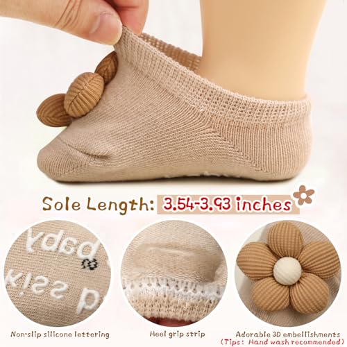 4Packs Baby Girls Socks,Flower Non-Slip Grips for Babies Toddler Princess - color: Black Kablack Kaqi Grey Off Whiteqi Grey Off White