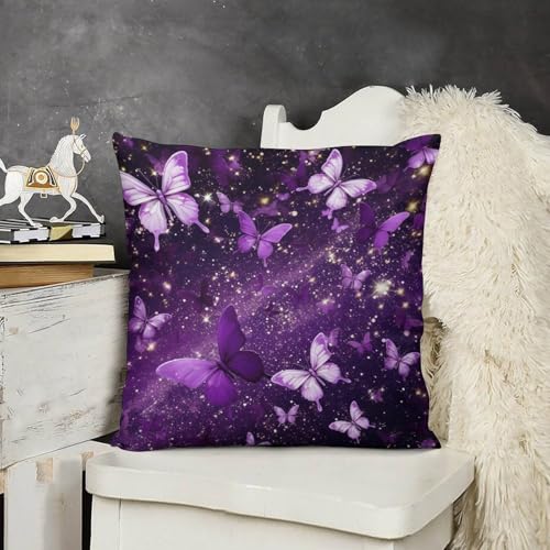 Romantic Dream Butterfly Pillow Covers Purple Butterfly Golden Glitter Home Decor Sofa Bedroom Cushion Outdoor Indoor Decorations 16 "x16 - color: Butterfly-8, size: 16" x 16" (Pack of 2)