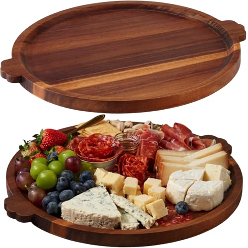 Charcuterie Board 13'' Wood Serving Platter Round Ottoman Coffee Table Tray