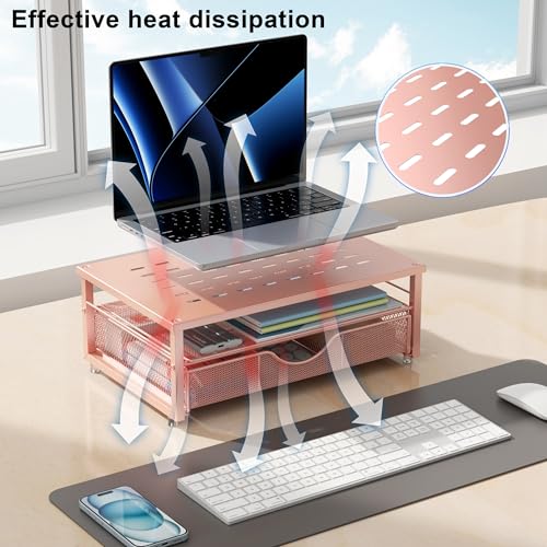 gianotter Computer Monitor Stand Riser with Drawer - color: Rose, size: 14.1L x 9.64W x 5.9H Inch