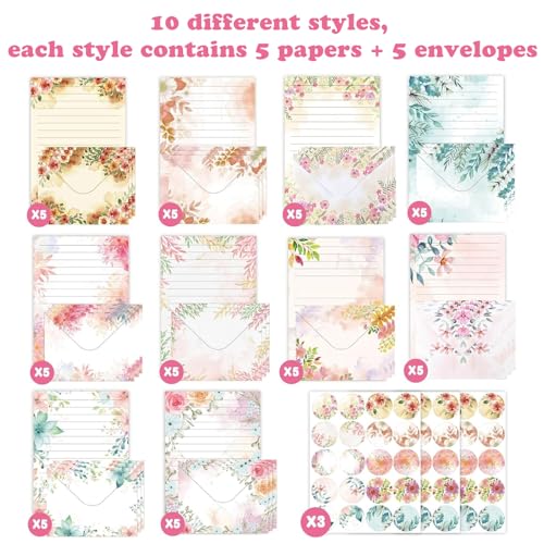 160 Pcs Stationery Paper Envelopes Set - color: Wildflower