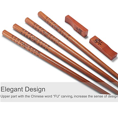 Chopstick Reusable Chinese FU/Fortune Chopsticks with Holder and Carrying Bag Chinese Traditional Stylish Gift Set（2 Pairs） - color: FU/Fortune Design (2 Pairs)