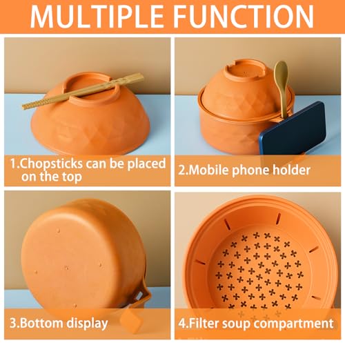 6 Pcs Microwave Ramen Cooker Set 40oz Bowl, Orange - color: Orange