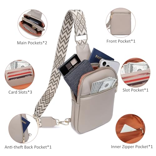 DIOMO Anti Theft Small Sling Bag for Women Cross Body Bag Trendy, RFID Fanny Packs Vegan Leather for Women Travel Belt Purse - color: Grey-Gold Zipper