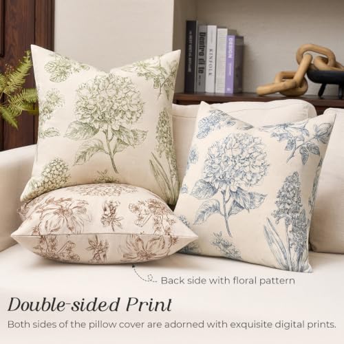 Kevin Textile Hydrangea Floral Pillow Covers Set of 2 18x18 Inch, Blue - color: Blue