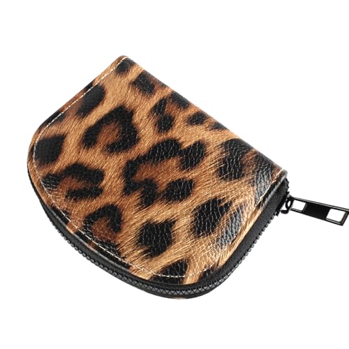 Small Zip Wallet Credit Card Wallet Coin change case Holder for women PU Leather(Sand Leopard) - color: Sand Leopard
