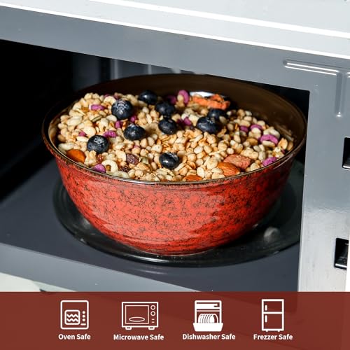 Hasense Ceramic Salad Bowl, 60 Ounces Large Serving Bowls, 8.5 Inch Soup Bowls Set of 2, Pasta Bowls for Ramen, Pho, Fruit, Housewarming, Wedding Gifts, Microwave Dishwasher Safe, Red - color: Red, size: 65 Ounce
