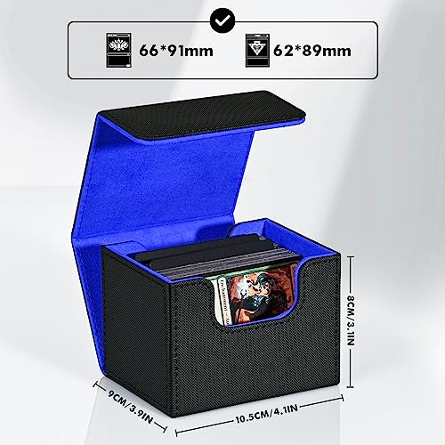 ZLCA MTG Deck Box Holds 120+ Single Sleeved Cards Commander Deck Box - color: A1-Black& Blue, size: A-Horizontal