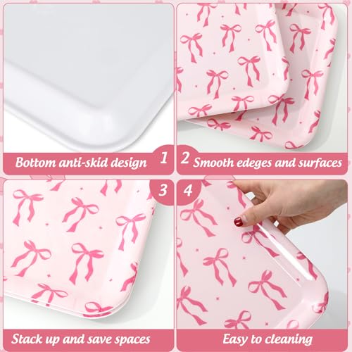 FYSUIMU 3Pcs Pink Bow Serving Tray Cute Bowknot Melamine Charcuterie Board Cheese Appetizer Board Snack Serving Platter for Home Bachelorette Party Food Supplies - style: Bow