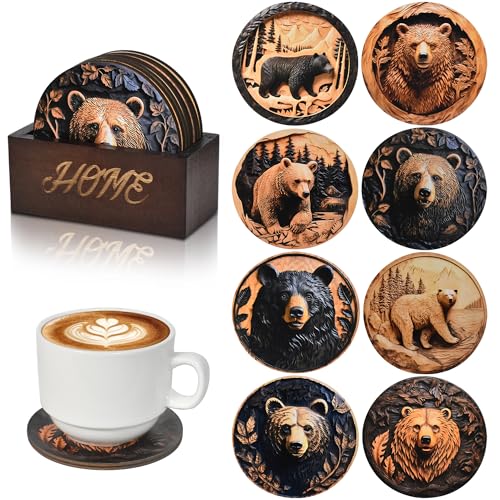 Bar Coaster Set, Drink Coaster for Home Decor, Wood Coffee Coasters (Bear) - color: Bear