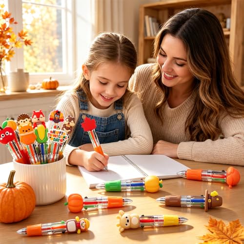 48PCS Thanksgiving Fun Pens Cute Autumn 4-in-1 Multicolor Gift Pens Bulk - style: Thanksgiving-48pcs