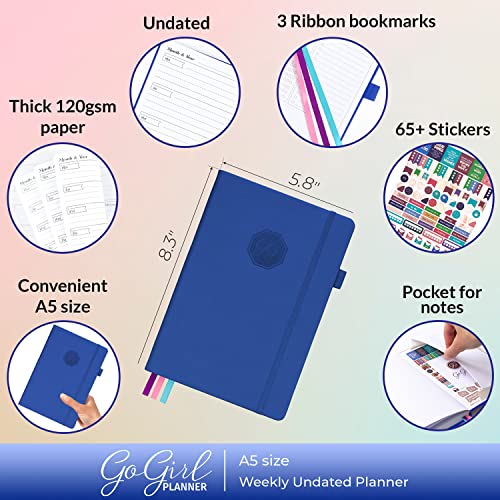 GoGirl Planner for Women, Undated Weekly Agenda Journal, Royal Blue - color: Royal Blue, size: A5 (5.8'' x 8.3'')