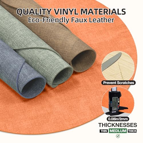 Placemats Set of 6, 15 Inch Round Faux Leather Place Mats - color: R-orange