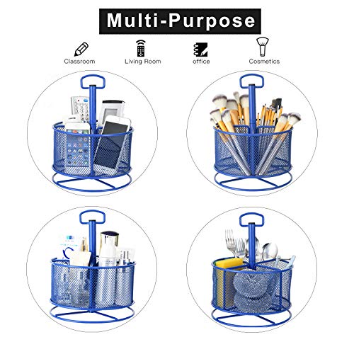 Marbrasse Mesh Desk Organizer, 360-Degree Rotating Multi-Functional Pen Holder, 4 Compartments Desktop Stationary Organizer, Home Office Art Supply Storage Box Caddy (Blue) - color: Blue