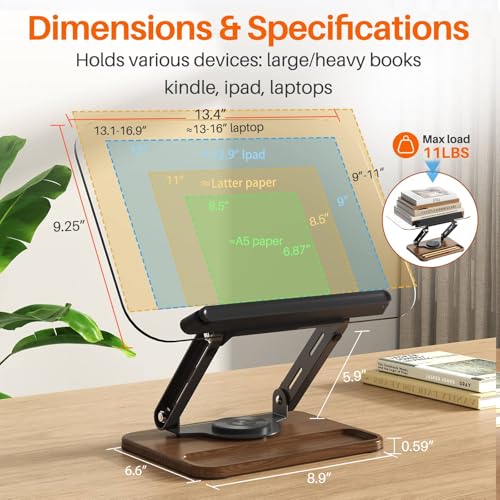 BYMECOST Acrylic Book Stand for Reading, 360°Rotating Book Holder, Black - color: Dark Walnut, size: 13.4"