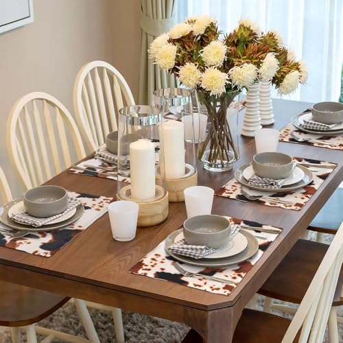 Brown Cow Print Placemats Washable Table Placemat Set of 6 - color: Black Brown, size: Set of 6