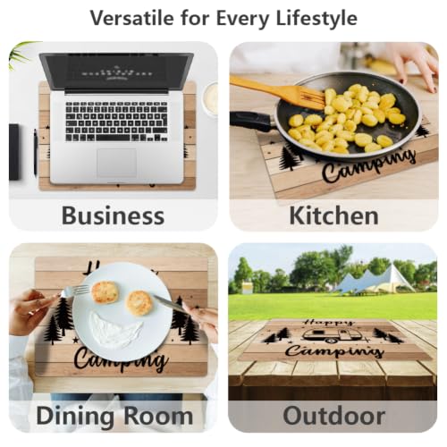 Peacoblue Placemats Set of 4,Faux Leather Camper Van Design - style: Camper Van and Camping Logs