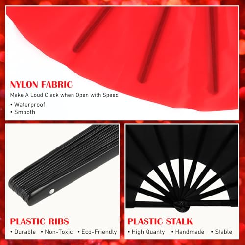 Maitys 2 Packs Large Folding Hand Fans, 13'', Black and Red - color: Black and Red
