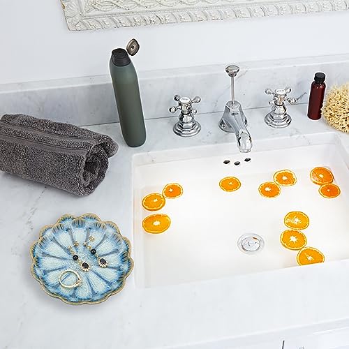 NBEADS 2 Pcs 2 Color Ceramic Jewelry Tray, Lotus Flower Shape Ring Dish Holder Porcelain Trinket Tray Decorative Trinket Plate for Ring Necklace Bracelet Jewelry Watch Key Gift - color: 2 Colors-Blue Lotus Flower