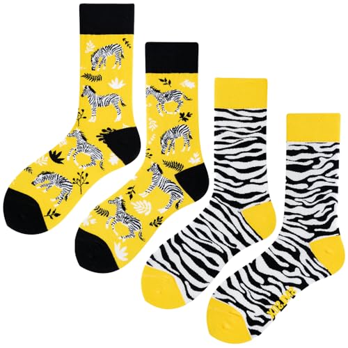 2 Pairs Cartoon Animal Crew Socks Fun Cotton Mid Calf Socks for Women - color: Zebra