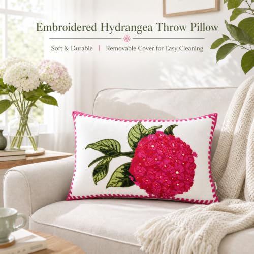 Alysheer Hydrangea Embroidered Lumbar Throw Pillow Covers 12"x 20",Hot Pink - color: Hydrangea Hot Pink, size: 20" x 12" (Pack of 1)