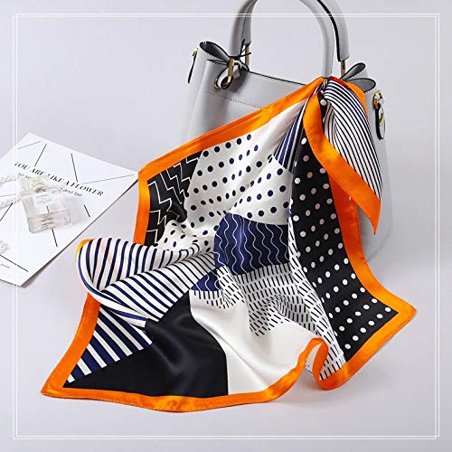 ANDANTINO 100% Mulberry Silk Scarf -21” Square Neckerchief with Gift Packed - color: Black& Orange Geometric