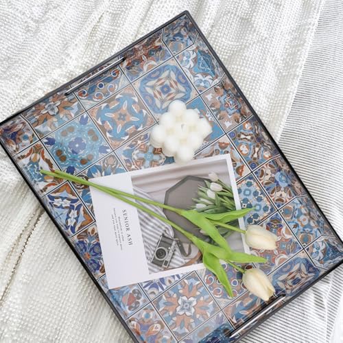 Spsyrine Plastic Serving Tray with Handles for Coffee Table, Boho - color: Multi Boho
