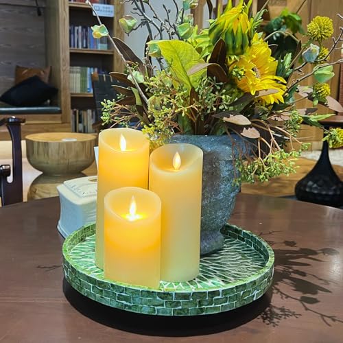 12.5" Lazy Susan for Table Top – Mother of Pearl Spinning Turntable Serving Tray, Marble Lazy Susan Organizer for Dining Table Centerpiece, Kitchen Island Decor, Bathroom Counter, Outdoor Use (Green) - color: Green Leaf