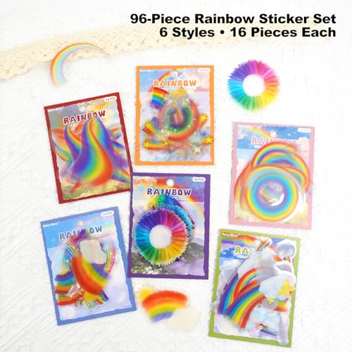 96 Pcs Rainbow Stickers for Scrapbooking and Journaling - color: Rainbow