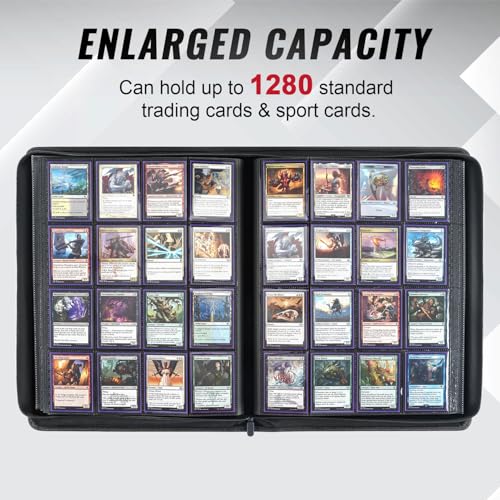 16-Pocket Zipper Binder for 1280 Trading Cards with 40 Side-Loading Pages - size: L