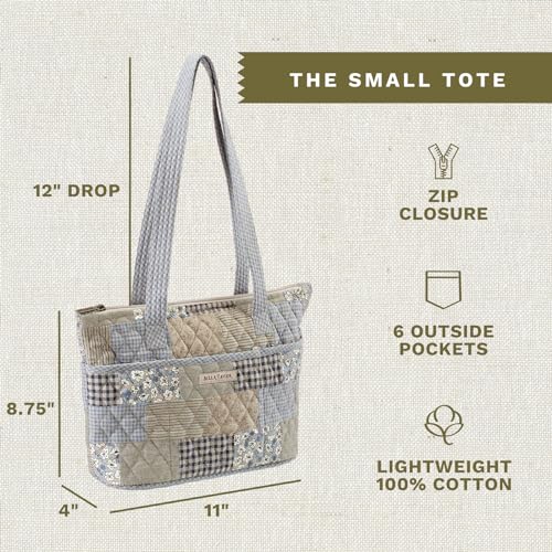 Bella Taylor Small Tote, Quilted Shoulder Bag for Women - color: Khaki Patchwork