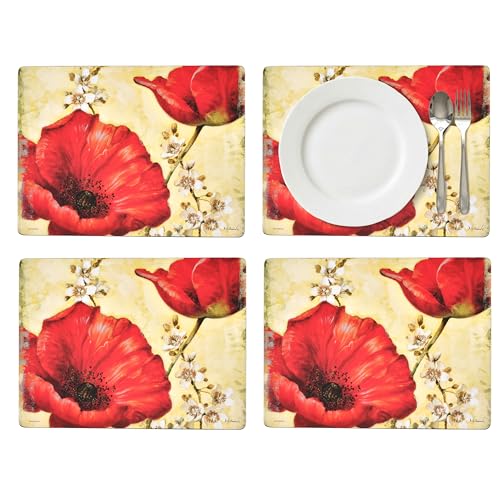 Pimpernel Poppy de Villeneuve Placemats - Gold, Set of 4 - size: 15.7" x 11.7" Rectangular, style: Poppy de Villeneuve