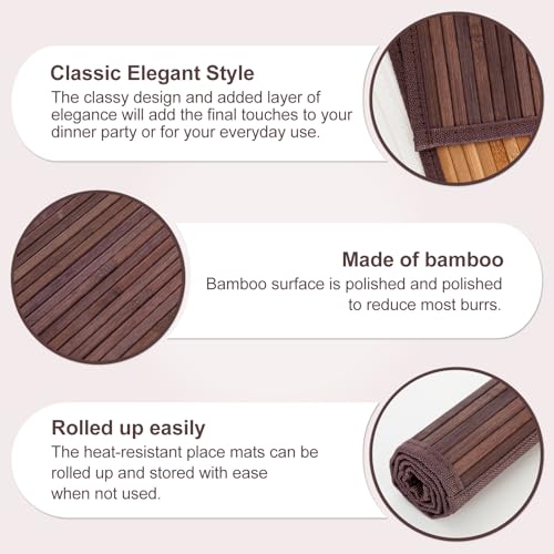 Bamboo Placemats Set of 4 with Fabric Border, Table Mats, Walnut - color: Walnut, size: Set of 4