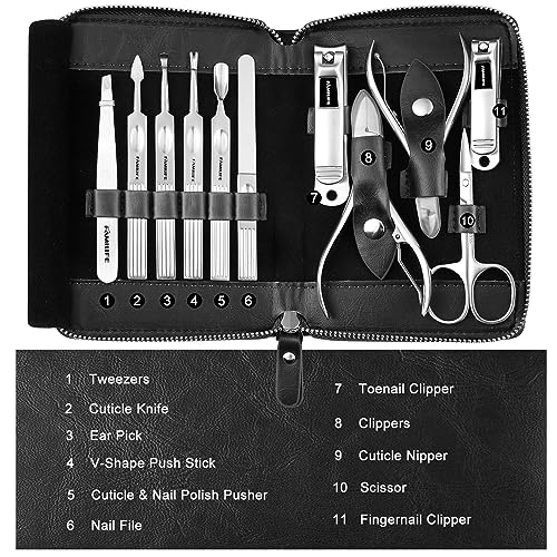 FAMILIFE Stainless Steel Manicure Set 11-in-1 Professional Nail Clipper Kit - color: Black