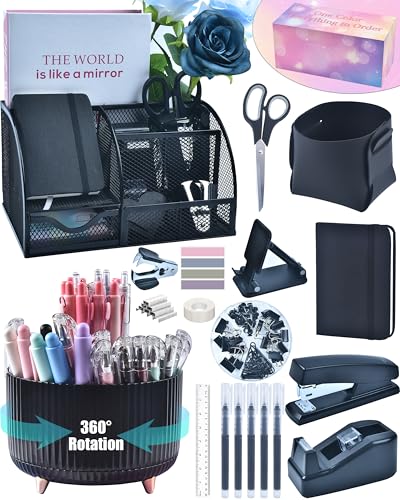 LXEVIHK Black Desk Accessories 21-Piece Office Supplies Gift Set - color: black