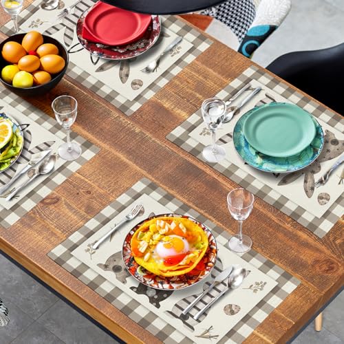Easter Bunny Buffalo Plaid Placemats Set of 4 Rabbit Spring Egg Dining Table Placemats 12x18 Inch Check Brown White Heat Resistant Washable Table Mats for Kitchen Dining Holiday Indoor - color: Easter Plaid Rabbit
