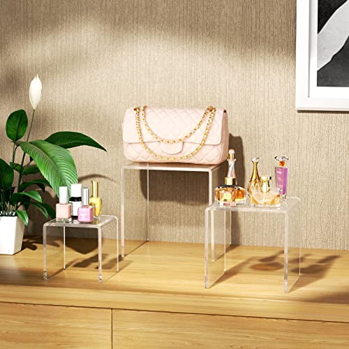 NIUBEE Acrylic Risers Display Stand 2 Set, Clear Display Risers Shelf,5x6x7 - size: (5,6,7)" x 2Set