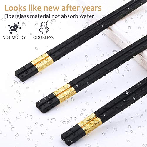 10 Pairs Fiberglass Chopsticks, GLAMFIELDS Reusable Japanese Chinese Korea Chop Sticks Dishwasher Safe, Non-slip, 9 1/2 inches Gold - color: Gold-10 Pairs