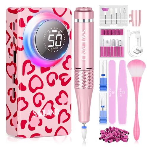SAVILAND 50000RPM Electric Nail Drill Machine Cordless for Acrylic Nails - color: Red Pink