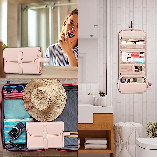 FINTIE Hanging Toiletry Bag Portable Travel Cosmetic Makeup Organizer - color: Pink