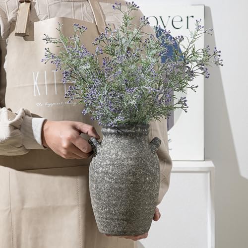 Ceramic Vase with Double Handles, Dark Grey Rustic Farmhouse Decor Accent - color: Farmhouse Dark Grey-9.76 in