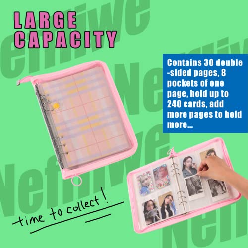 4-Pocket K-pop Photocard Holder Book with 30Pcs Inner Pages 6 Ring A5 Photocard Binder Card Collect Book Hold Up to 240 Cards (Pink) - color: Pink